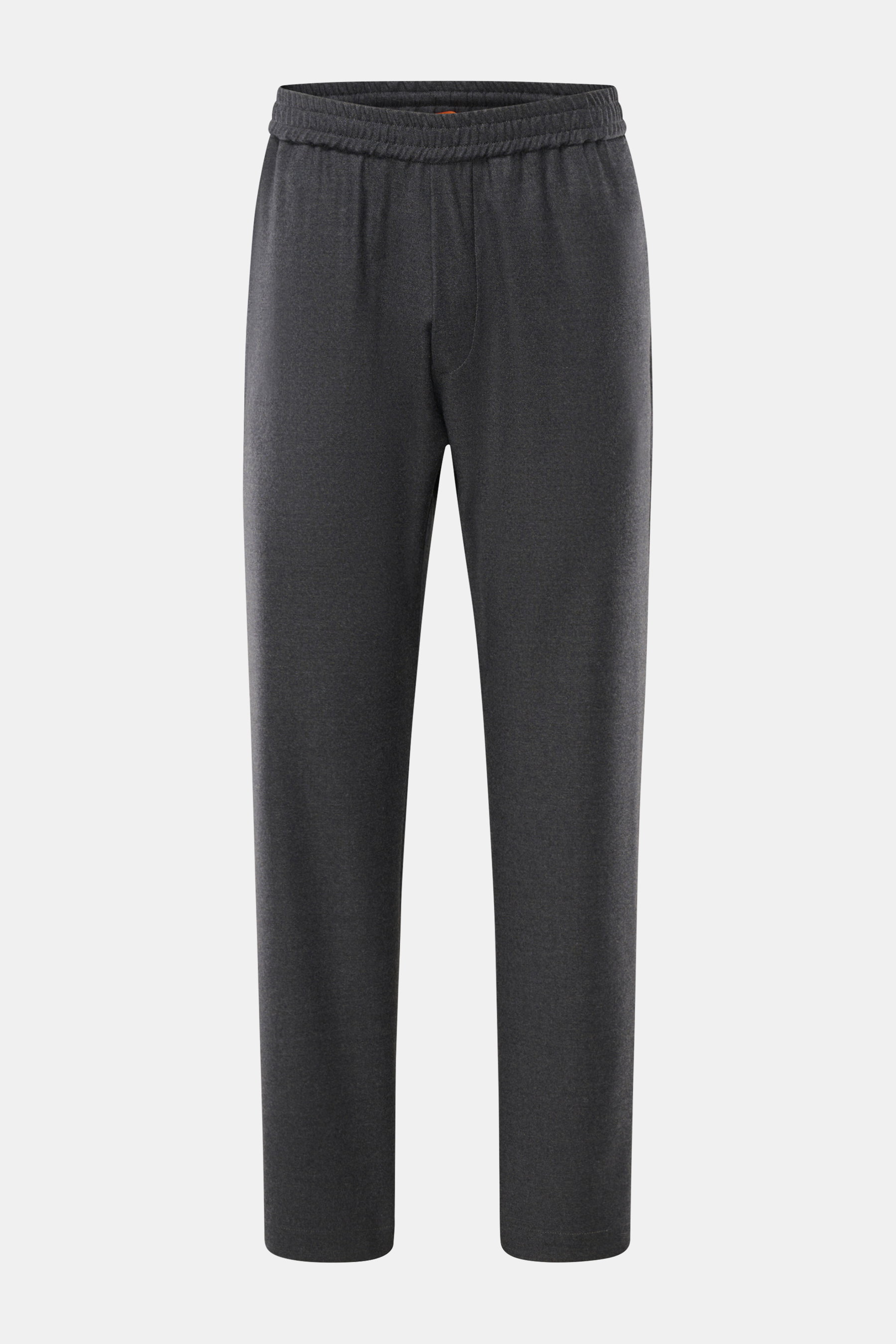 Front view of Barena Wool Jogpants navy in slightly elastic virgin wool, featuring elastic waistband with drawstring, tapered fit, soft touch, side seam and patch back pockets, ankle length, and implied fly. Smart casual with a luxury factor.