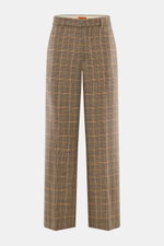 Front view of Barena Venezia Wool trousers 'Delfo Brenton' light brown/black/brown checkered, pure new wool, smooth feel, classic glen check pattern, regular fit, straight cut, zipper and waistband hook, side seam pockets, back pockets with flap.
