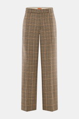 Front view of Barena Venezia Wool trousers 'Delfo Brenton' light brown/black/brown checkered, pure new wool, smooth feel, classic glen check pattern, regular fit, straight cut, zipper and waistband hook, side seam pockets, back pockets with flap.