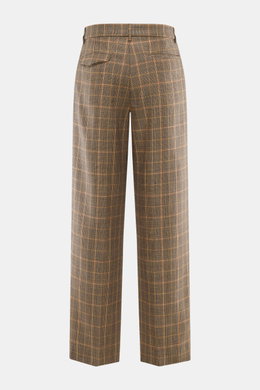 Barena Venezia Wool trousers 'Delfo Brenton' light brown/black/brown checkered shown from back, pure new wool, smooth feel, classic glen check pattern, regular fit, straight cut, zipper and waistband hook, side seam pockets, back pockets with flap.