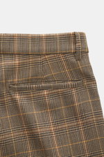 Barena Venezia Wool trousers 'Delfo Brenton' light brown/black/brown checkered shown from a close-up front angle, pure new wool, smooth feel, classic glen check pattern, regular fit, straight cut, zipper and waistband hook, side seam pockets, back pockets