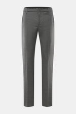 Frontansicht der Dondup Wollhose 'Spiritissimo' grau meliert aus feinem, elastischem Schurwoll-Flanell, Slim Fit, mit Reißverschluss, Slide Button und Taschen.