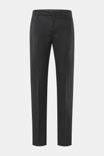 Dondup Wollhose 'Spiritissimo' anthrazit, Slim Fit, aus feinem, elastischem Schurwollflanell, frontale Nahaufnahme mit Reißverschluss, Taschen, schmal zulaufend.