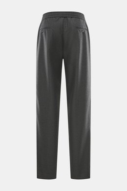 Officine Générale Wool Jogpants 'Walter' dark grey melange shown from the back, ankle-length tapered fit with elastic waistband, zip fly, side seam pockets, back button pockets, made of soft pure new wool twill, regular thigh width, straight cut, Parisian