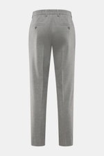 Rückansicht der GTA Hose 'Davide' grau meliert, schmal zulaufend, Regular Fit, Microfaser-Viskose Mix, elastisch, mit Bundknopf, Reißverschluss, französischen Taschen, Gesäßtaschen mit Knopf, innenliegendem elastischem Band, softem Griff, kleinem Logo-Det