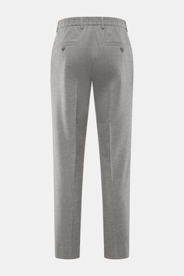 Rückansicht der GTA Hose 'Davide' grau meliert, schmal zulaufend, Regular Fit, Microfaser-Viskose Mix, elastisch, mit Bundknopf, Reißverschluss, französischen Taschen, Gesäßtaschen mit Knopf, innenliegendem elastischem Band, softem Griff, kleinem Logo-Det