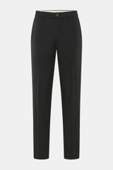 GTA Hose 'Davide' anthrazit meliert, frontale Ansicht, Mix aus Microfaser und Viskose, elastisch, softer Griff, Regular Fit, schmal zulaufend, Reißverschluss, Bundknopf, innenliegendes Band, französische Taschen, Logo-Detail, Gesäßtaschen mit Knopf.