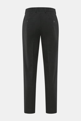 GTA Hose 'Davide' anthrazit meliert, Rückansicht, Mix aus Microfaser und Viskose, elastisch, softer Griff, Regular Fit, schmal, Bundknopf, Reißverschluss, elastisches Band, französische Taschen, Gesäßtaschen mit Knopf, kleines Logo-Detail.