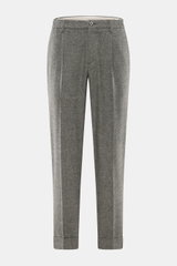GTA Hose 'Dennis' grau meliert, frontal fotografiert, knöchellang, tapered Fit, Mix aus Wolle, Viskose, Microfaser, elastisch, soft, mit Bundknopf, Reißverschluss, Taschen, Saumaufschlag.