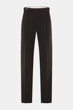GTA Wollhose 'Herrick' dunkelbraun, frontale Ansicht, aus leicht elastischer Schurwolle, Regular Fit, niedrige Bundhöhe, Reißverschluss, Bundknopf, elastischer Bund, Side Adjuster, doppelte Bundfalte, französische Taschen, kleines Logo, Gesäßtaschen mit K