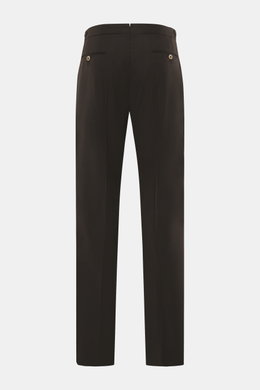 Rückansicht der GTA Wollhose 'Herrick' dunkelbraun aus leicht elastischer Schurwolle, Regular Fit, mit weichem Griff, niedriger Bundhöhe, Reißverschluss, Bundknopf, elastischem Bund, Side Adjuster, doppelter Bundfalte, französischen Taschen, kleinem Logo,