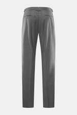 GTA Wool trousers 'Herrick' dark grey melange shown from the back, regular fit, low rise, lightly elastic virgin wool with soft touch, zipper and waistband button, elastic insert in the waistband, side adjuster, double waistband pleat, French pockets, sma