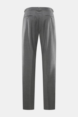 GTA Wool trousers 'Herrick' dark grey melange shown from the back, regular fit, low rise, lightly elastic virgin wool with soft touch, zipper and waistband button, elastic insert in the waistband, side adjuster, double waistband pleat, French pockets, sma