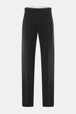 GTA Wollhose 'Herrick' anthrazit meliert, Frontansicht, Regular Fit, leichte elastische Schurwolle, weicher Griff, niedrige Bundhöhe, Reißverschluss, Bundknopf, elastischer Bund, Side Adjuster, doppelte Bundfalte, französische Taschen, Logo-Detail, Gesäßt
