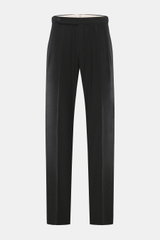 GTA Wollhose 'Herrick' anthrazit meliert, Frontansicht, Regular Fit, leichte elastische Schurwolle, weicher Griff, niedrige Bundhöhe, Reißverschluss, Bundknopf, elastischer Bund, Side Adjuster, doppelte Bundfalte, französische Taschen, Logo-Detail, Gesäßt