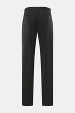 GTA Wollhose 'Herrick' anthrazit meliert, Rückansicht, aus leicht elastischer Schurwolle, weicher Griff, Regular Fit, niedrige Bundhöhe, Reißverschluss, Bundknopf, elastischer Einsatz, Side Adjuster, doppelte Bundfalte, französische Taschen, Logo-Detail, 
