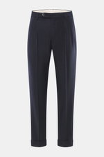 GTA Wollhose 'Luca' navy, frontale Nahaufnahme, knöchellang, Tapered Fit, Schurwolle mit Waist Comfort Band, Bügelfalte, fixierter Saumaufschlag.