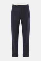 GTA Wollhose 'Luca' navy, frontale Nahaufnahme, knöchellang, Tapered Fit, Schurwolle mit Waist Comfort Band, Bügelfalte, fixierter Saumaufschlag.