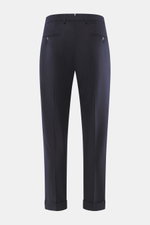 Rückansicht der GTA Wollhose 'Luca' navy aus edler Schurwolle mit Waist Comfort Band, doppelte Bundfalte und fixiertem Saumaufschlag.