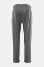 GTA Wool Pants 'Luca' grey melange shown from the back, ankle-length with fixed hem cuffs, tapered fit, soft virgin wool, and flexible Waist Comfort Band.