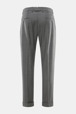GTA Wool Pants 'Luca' grey melange shown from the back, ankle-length with fixed hem cuffs, tapered fit, soft virgin wool, and flexible Waist Comfort Band.