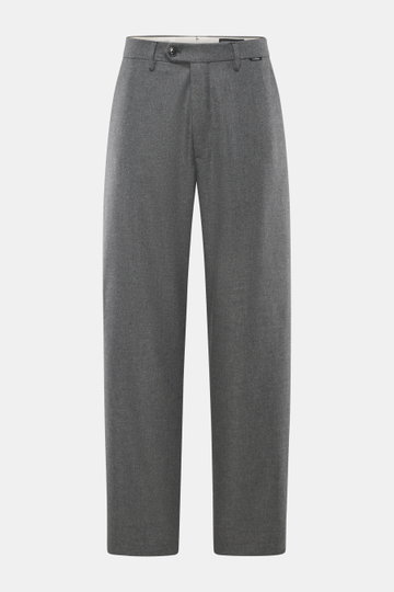 Closed Hose 'Fairport' grau meliert, Frontansicht, Regular Fit mit geradem Schnitt, Mix aus Wolle, Viskose, Microfaser, weicher Griff, Reißverschluss, Bundknopf, französische Taschen, Gesäßtaschen mit geknöpfter Patte, typisches CLOSED-Weblabel.