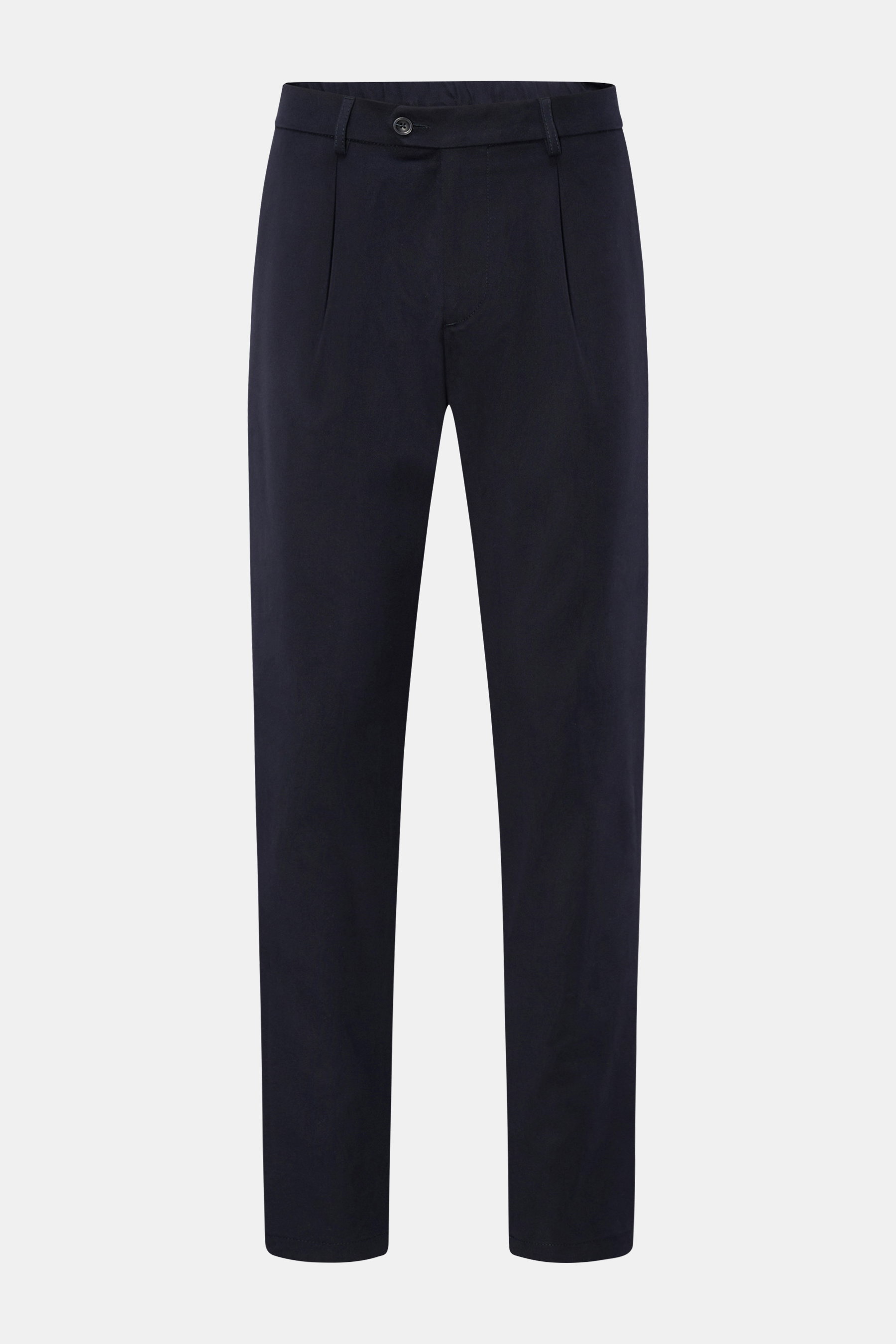 Marco Pescarolo Chinos 'Far' navy, frontale Ansicht, weiche Baumwollhose mit Cashmere, Stretch, Regular Fit, Bundfalte, Taschen, Knöpfe, teilelastisch.