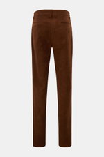 Doppiaa Hose 'Aantioco' braun, Rückansicht, gerade geschnittener Regular Fit aus softem Modal-Baumwoll-Fleece, schräge Taschen, Bundfalte, Button Fly.