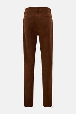 Doppiaa Hose 'Aantioco' braun, Rückansicht, gerade geschnittener Regular Fit aus softem Modal-Baumwoll-Fleece, schräge Taschen, Bundfalte, Button Fly.