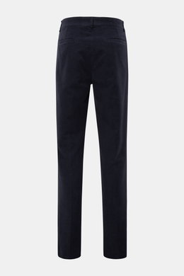 Rear view of Doppiaa Trousers 'Aantioco' navy in soft fleece blend of modal and cotton, featuring angled hip pockets, single pleat, button fly.