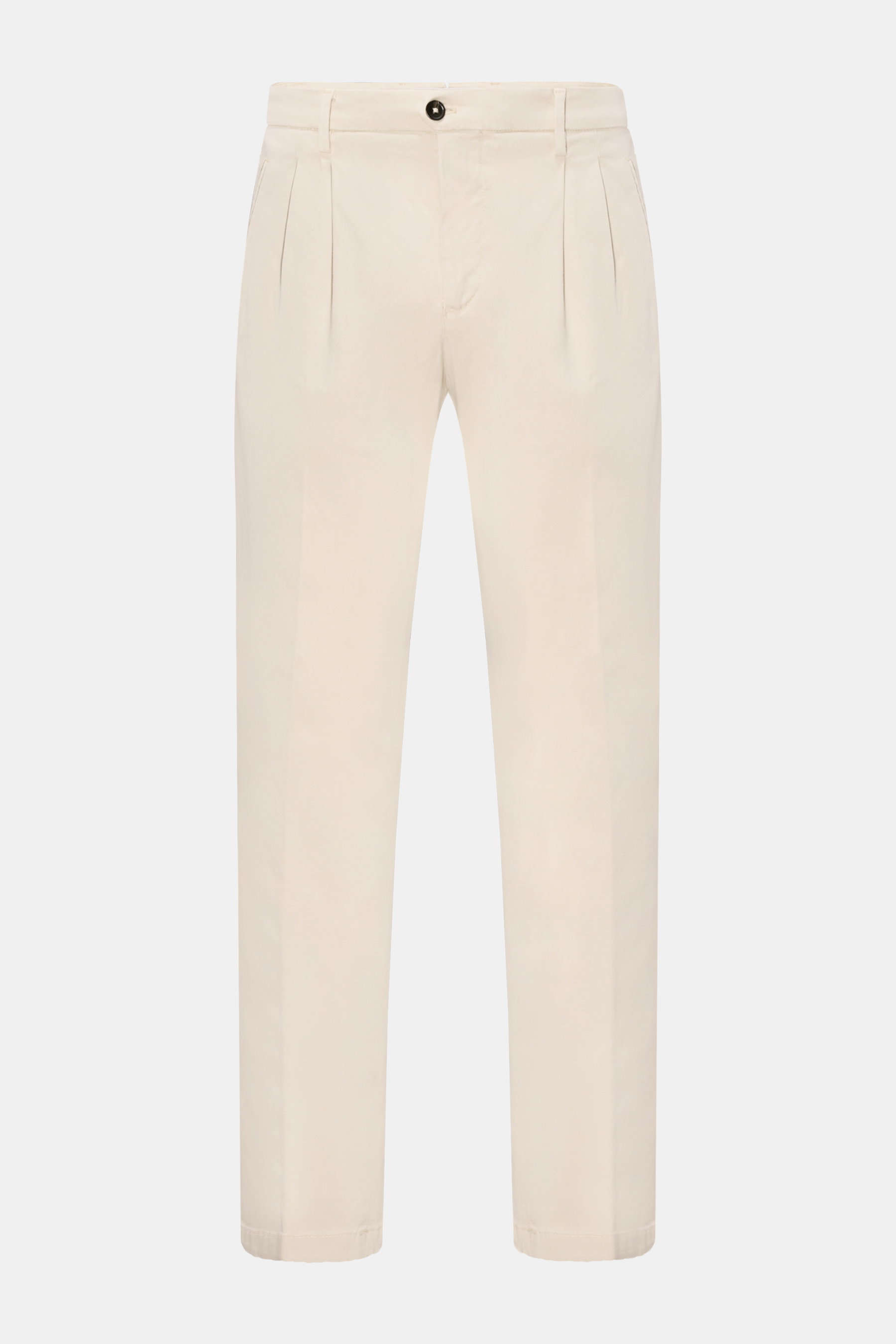 Briglia 1949 Chino 'Platti' sand, frontale Aufnahme, Twill aus Lyocell und Baumwolle, elastisch, weicher Griff, tapered Fit, reguläre Oberschenkelweite, knöchellang, Bundknopf, Reißverschluss, doppelte Bundfalte, paspelierte Taschen, Gesäßtaschen mit Knop