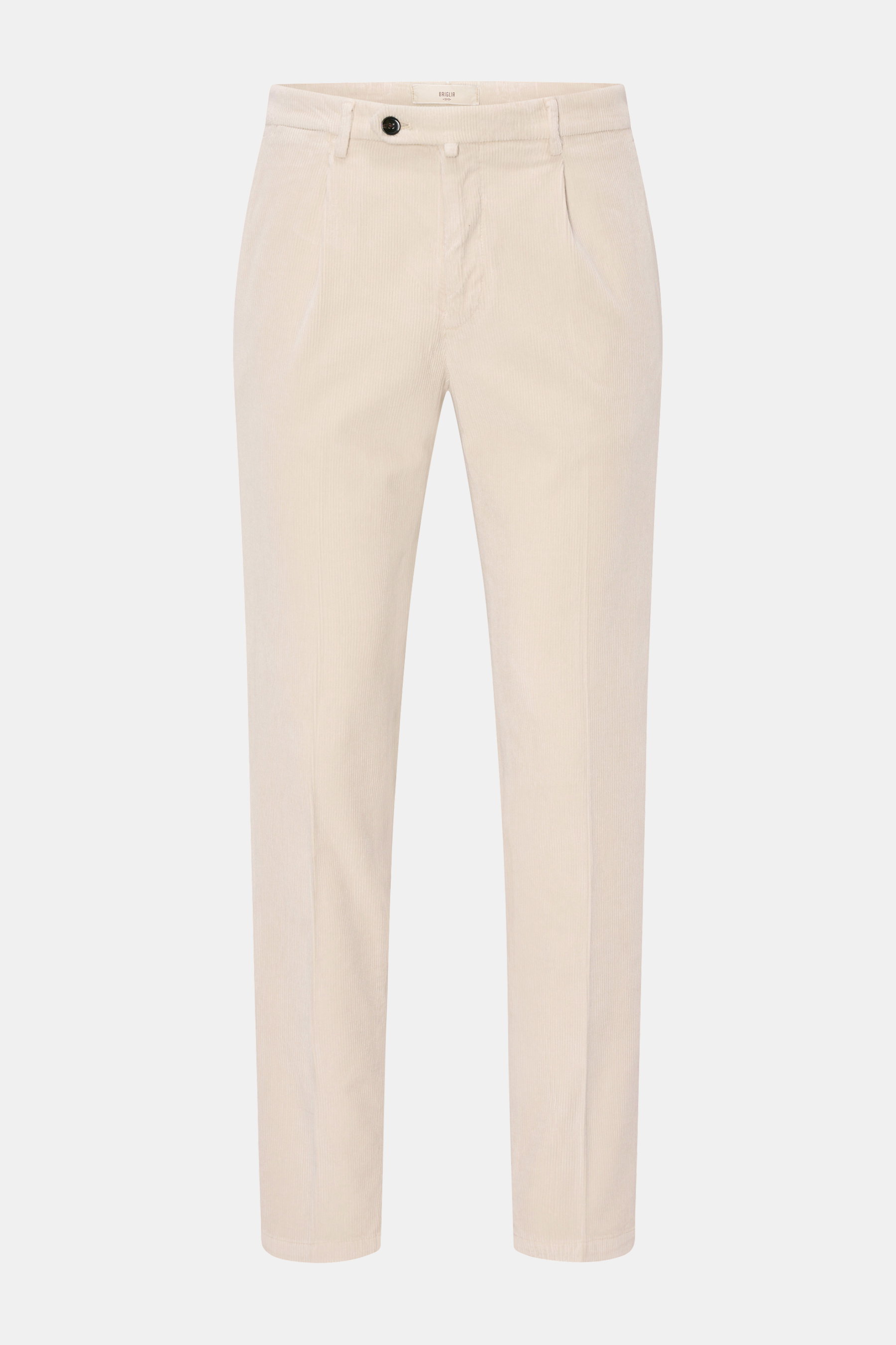 Briglia 1949 Cordhose creme, frontale Ansicht, knöchellang, tapered Fit, Cord aus Baumwolle/Modal mit Stretch, Bundknopf, Reißverschluss, Taschen.