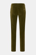 Rear view of Mason's Corduroy trousers 'New York Style' olive in slim fit with tapered cut, French pockets, and buttoned jetted back pockets.

Description: <p>Comfort and style: The corduroy trousers 'New York Style' by MASON'S add warmth and character to