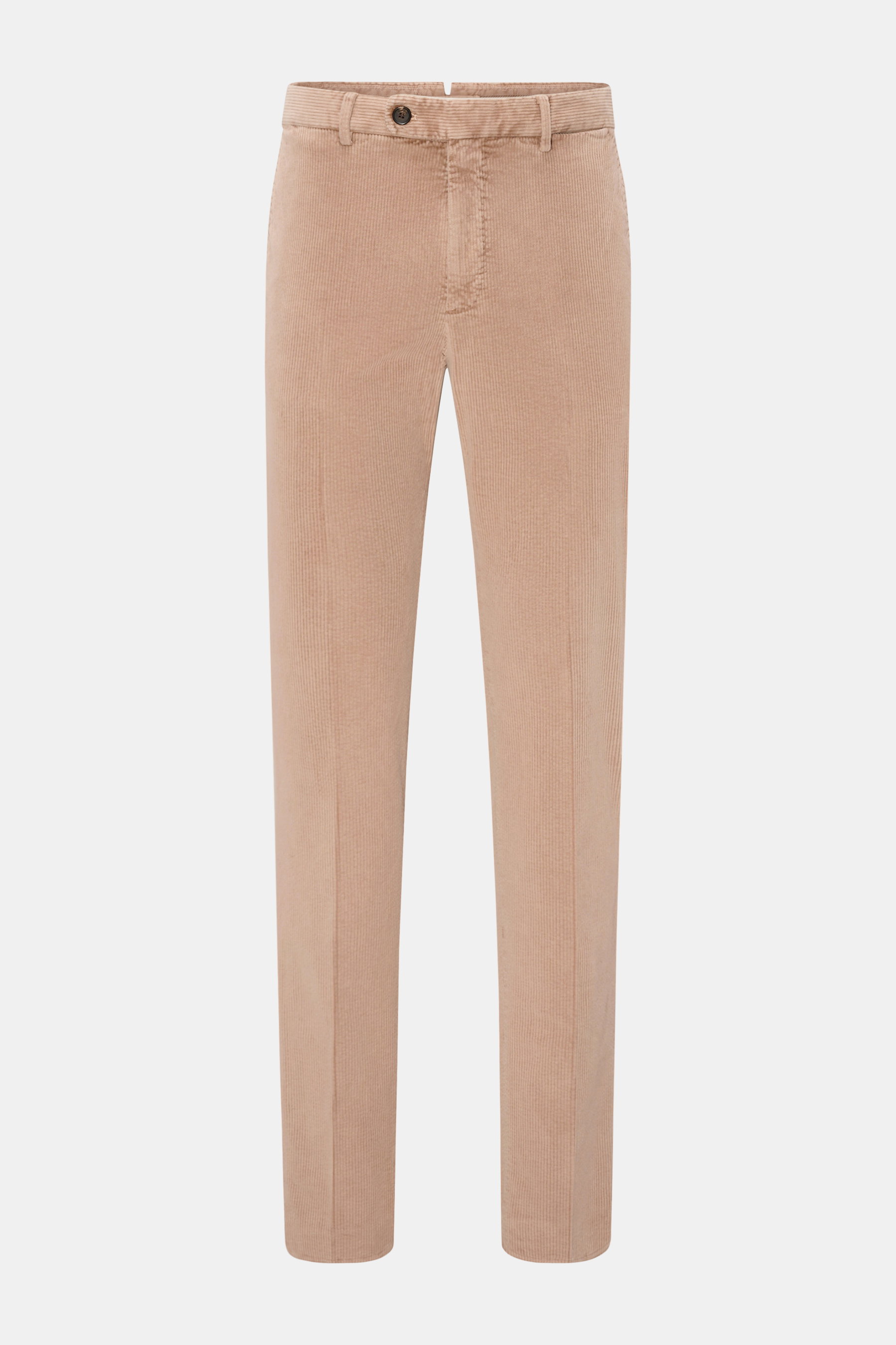 Incotex Cordhose sand, frontale Ansicht, Cord aus Baumwolle/Microfaser, weicher Griff, tapered fit, knöchellang, französische Taschen, Knopfbund.