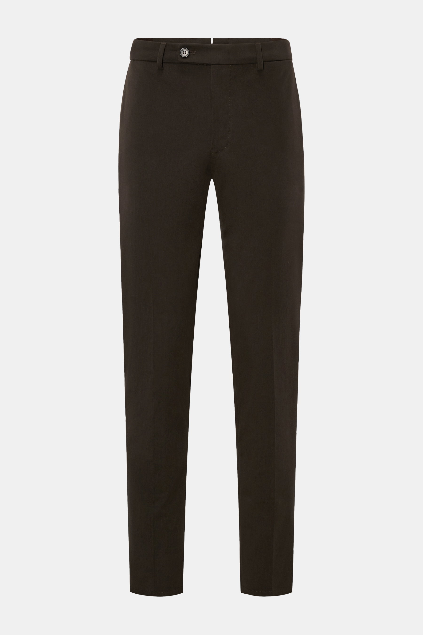 Incotex Chino 'High Comfort' schwarz, frontale Ansicht, Slim Fit, weiche Baumwolle, teilelastischer Bund, französische Taschen, schmal zulaufend.