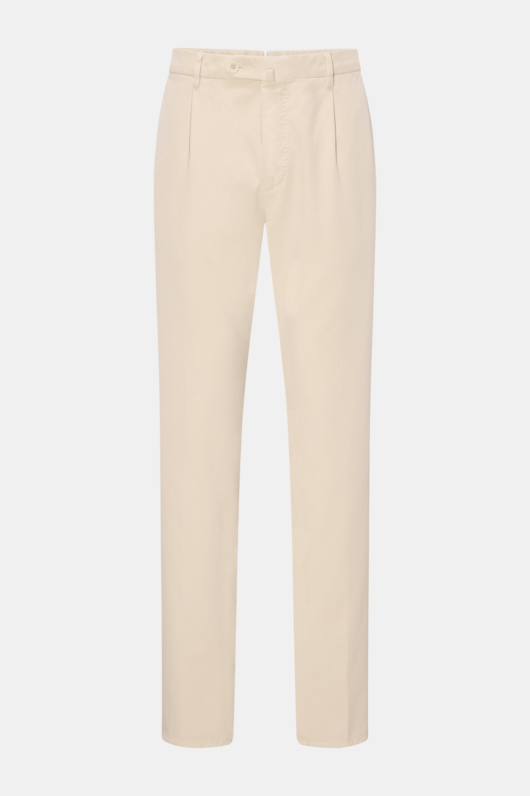 GTA Chino 'Federico' sand, frontale Ansicht, Twill aus Baumwolle mit Cashmere, Regular Fit, schmal zulaufend, Bundknopf, Reißverschluss, einfache Bundfalte, elastischer Bund, französische Taschen, paspelierte Gesäßtaschen mit Knopf, sehr weicher Griff.