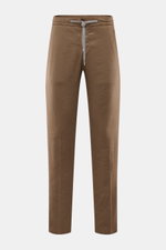 Marco Pescarolo Jogpants 'Caracciolo' braun aus leichter Leinen-Lyocell-Mischung, Regular Fit, schmal zulaufend, mit elastischem Bund und Tunnelzug, Reißverschluss, Bundknopf, französischen Taschen, paspelierten Gesäßtaschen mit Zipper und fixiertem Sauma