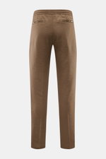 Marco Pescarolo Jogpants 'Caracciolo' braun, Rückansicht, schmal zulaufend, Leinen-Lyocell-Mix, elastischer Bund, Reißverschluss-Gesäßtaschen.