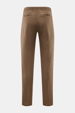 Marco Pescarolo Jogpants 'Caracciolo' braun, Rückansicht, schmal zulaufend, Leinen-Lyocell-Mix, elastischer Bund, Reißverschluss-Gesäßtaschen.