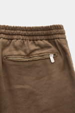 Marco Pescarolo Jogpants 'Caracciolo' braun, Detailansicht der Rückseite mit elastischem Bund, Reißverschluss-Gesäßtasche, Leinen-Mischung.