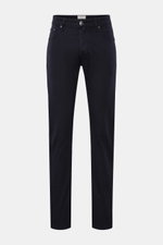Front view of Jacob Cohen Trousers 'Bard' navy in slim fit, featuring button fly, five pockets, tonal stitching, and leather patch.

Description: <p>Get style and quality with the classic five-pocket trousers 'Bard' by JACOB COHEN in a slim fit. This luxu