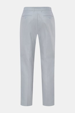 Percival Hose 'Tailored Linen' rauchblau, Rückansicht, gerade geschnitten, Regular Fit, Leinen-Baumwoll-Mix, französische Taschen, paspelierte Gesäßtaschen mit Knopf.