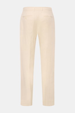 Percival Hose 'Tailored Linen' creme meliert, Rückansicht, gerade geschnitten, Regular Fit, Leinen-Baumwoll-Mix mit typischer Struktur, Knopf- und Reißverschluss, französische Taschen, paspelierte Gesäßtaschen mit Knopf, leichter Knopfriegel.