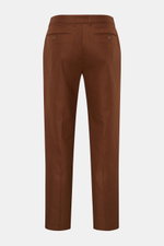 Percival Hose 'Tailored Linen' braun, gerade geschnitten, aus Leinen-Baumwoll-Mix, Rückenansicht mit französischen Taschen, Knopf- und Reißverschluss.