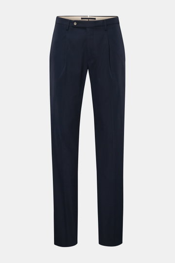 Incotex Baumwollhose navy, frontale Ansicht, Regular Fit, reine Baumwolle, Bundfalte, Knopfriegel, französische Taschen, offene Länge.