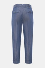 PT Torino Baumwollhose 'Carrot Fit' dunkelblau meliert, Rückansicht, knöchellang, schmal zulaufend mit Bundfalten, Patten- und Uhrentaschen.