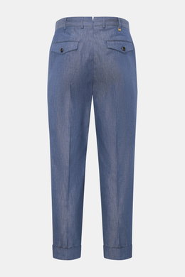 PT Torino Baumwollhose 'Carrot Fit' dunkelblau meliert, Rückansicht, knöchellang, schmal zulaufend mit Bundfalten, Patten- und Uhrentaschen.