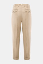 PT Torino Hose 'Carrot Fit' beige, Rückansicht, aus Schurwolle & Leinen, kurzer Tapered Schnitt mit Bundhöhe, Patten- & Uhrentaschen, Saumaufschlag.