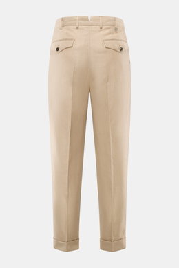 PT Torino Hose 'Carrot Fit' beige, Rückansicht, aus Schurwolle & Leinen, kurzer Tapered Schnitt mit Bundhöhe, Patten- & Uhrentaschen, Saumaufschlag.
