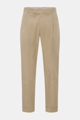 Front view of PT Torino Chinos 'Rebel Fit' beige, tapered cotton chinos with single pleat, French pockets, back flap pockets, and fixed hem turn-up.

Additional description:  
<p>You can’t go wrong with PT TORINO: These comfortably cut chinos made of cott